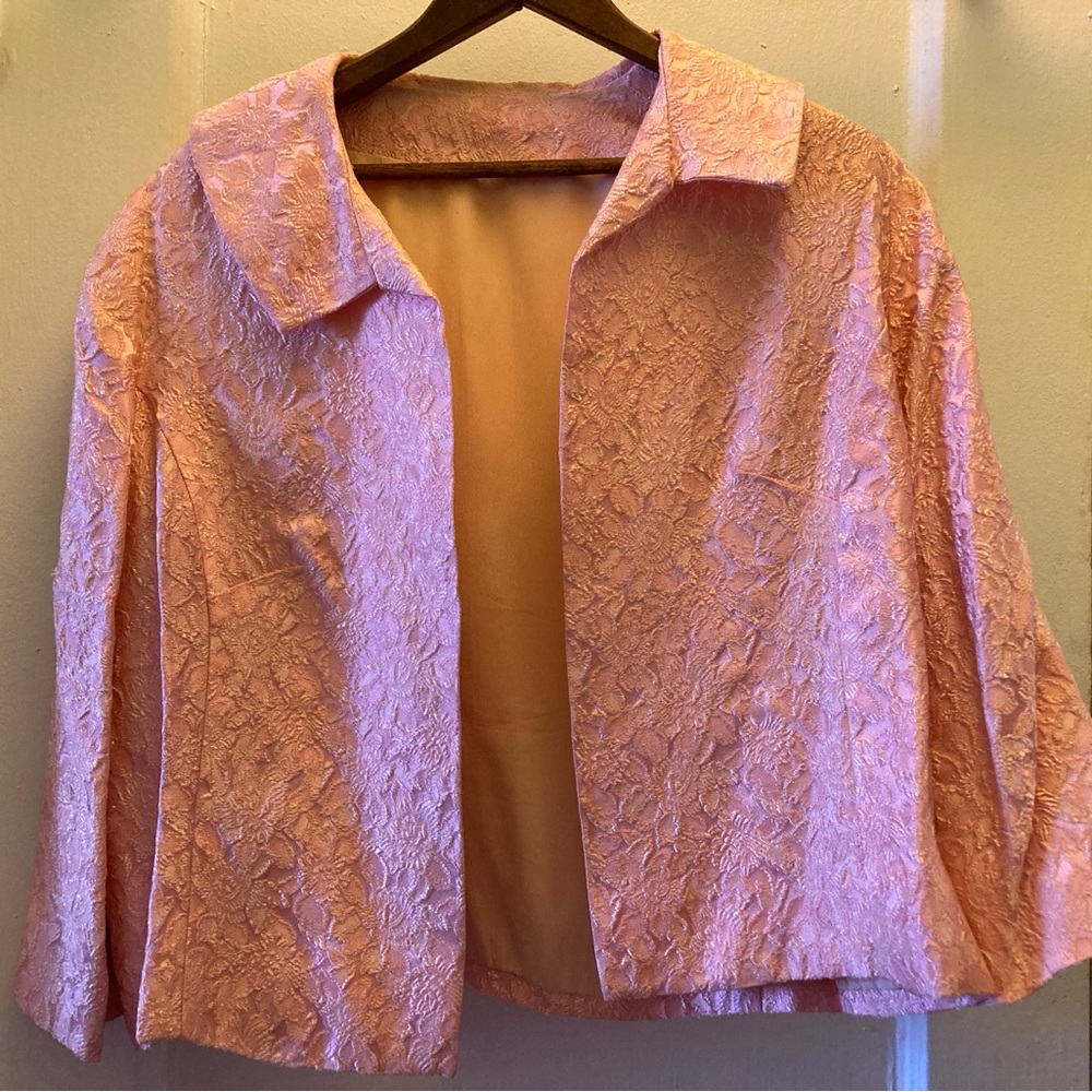 Vintage Pink brocade jacquard short evening jacket M-L.